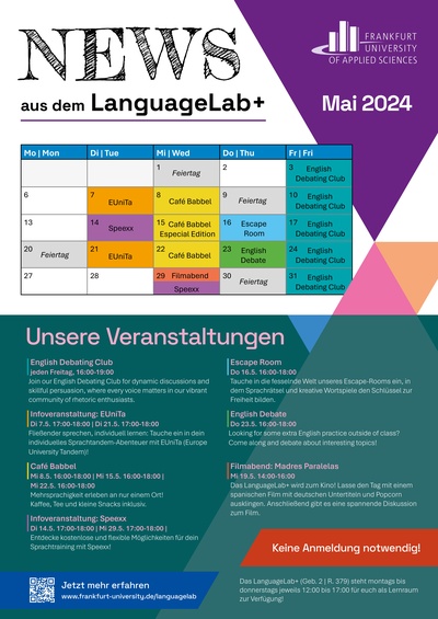 Veranstaltungen im Mai 2024 im LanguageLab+